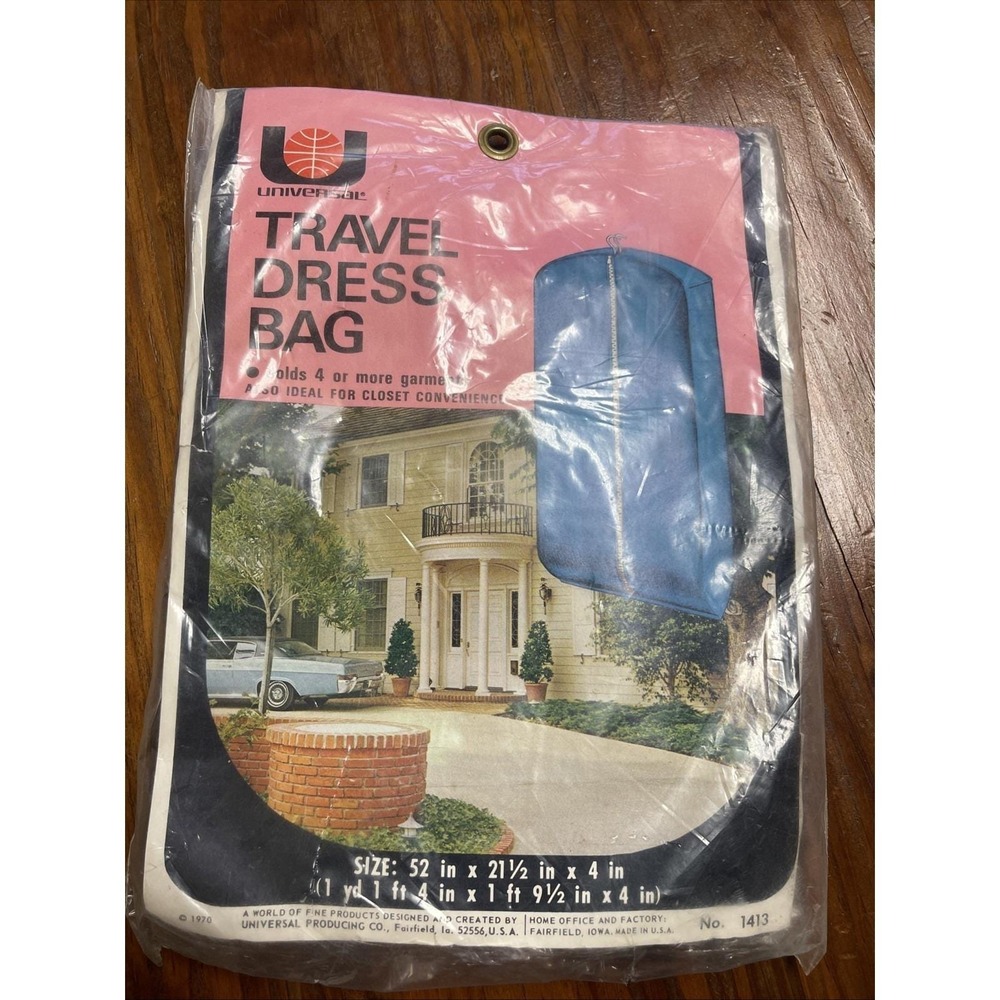 NOS VTG 1970 Ladies Dress Travel Bag Blue Vinyl 4 Dresses. No 1413 52x21.5x4 MCM